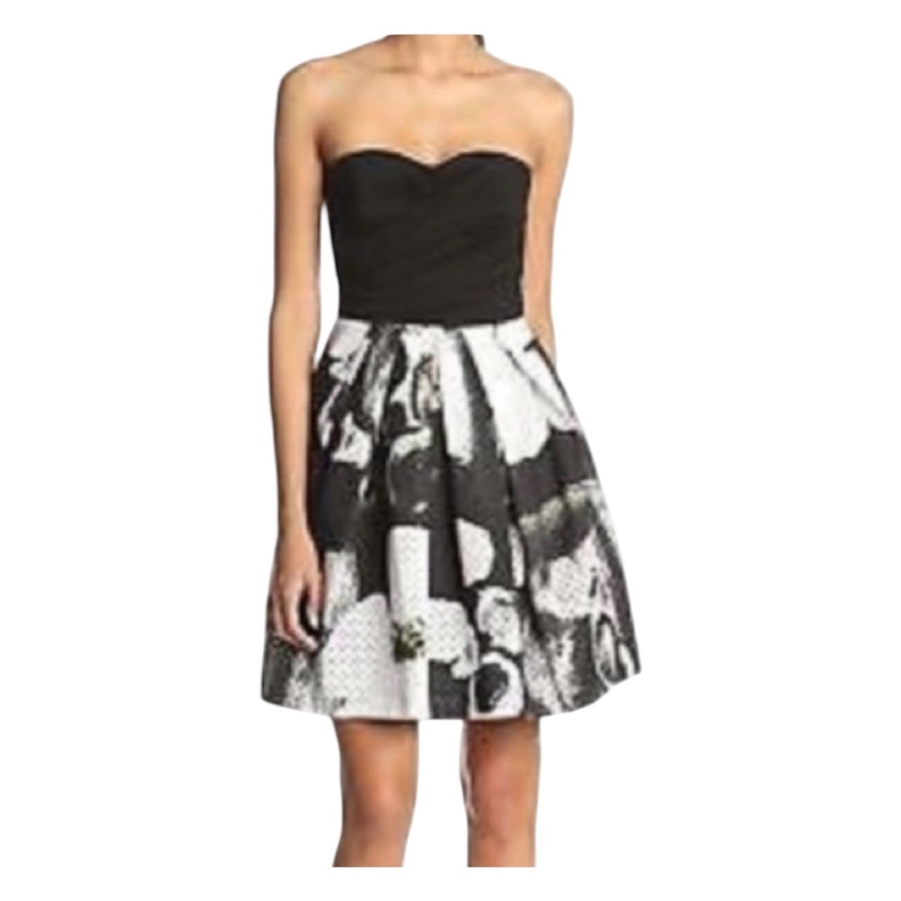 Trina Turk Strapless Floral Polka Dot Perforated Midi Dress Black White Size 0